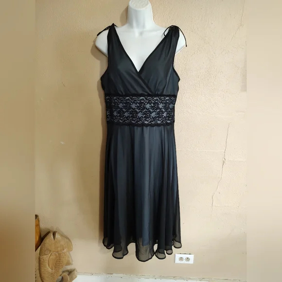 Iconic Vintage Y2K Black Chiffon Lace Formal Cocktail Slip Dress Size 12 Large - Picture 5 of 13